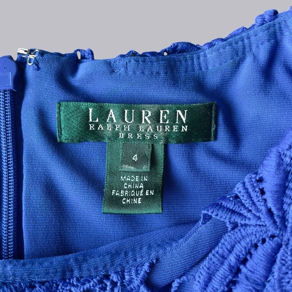 Ralph Lauren Cobalt Blue Floral Overlay Lined Dress Size 4 - Picture 6 of 16